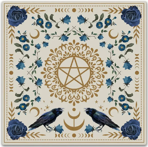 Altar Cloth - moon, blue birds and flowers