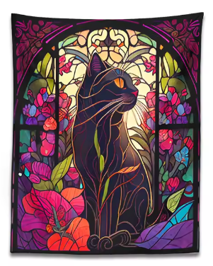 Cat Stained Glass Tapestry