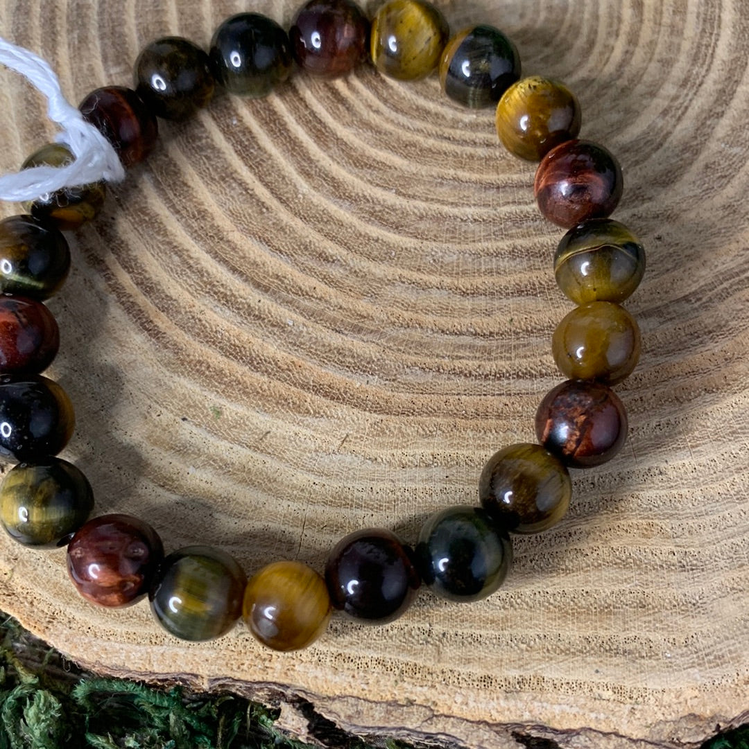 Triple Tigers Eye (Blue, Red, Yellow Crystals) - Bracelet 8 mm