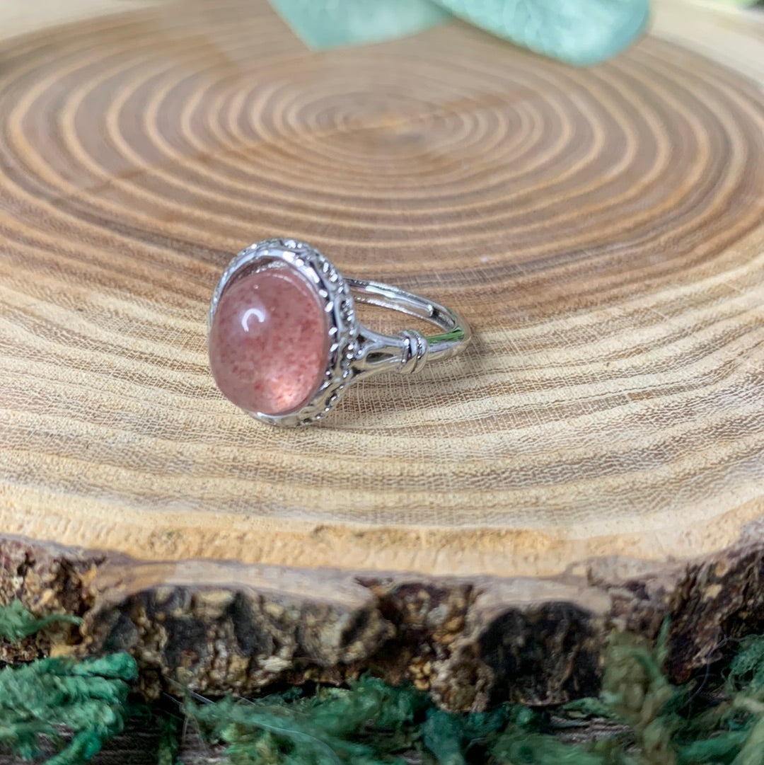 Strawberry Quartz Rings - Sliver Coated
