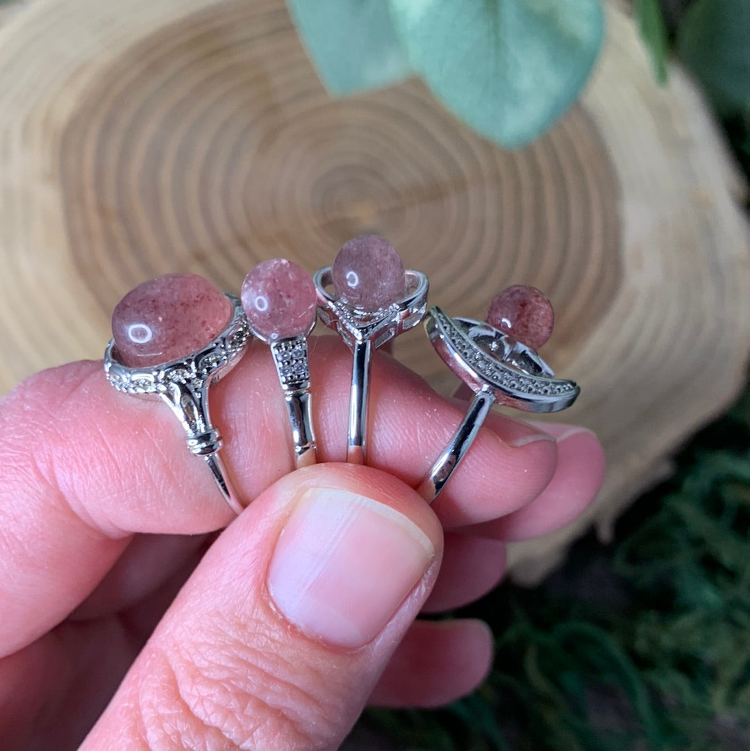 Strawberry Quartz Rings - Sliver Coated