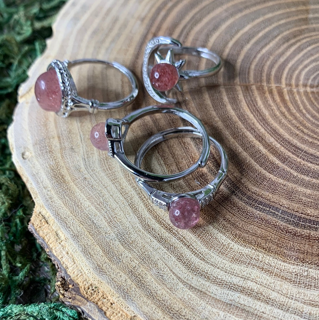 Strawberry Quartz Rings - Sliver Coated
