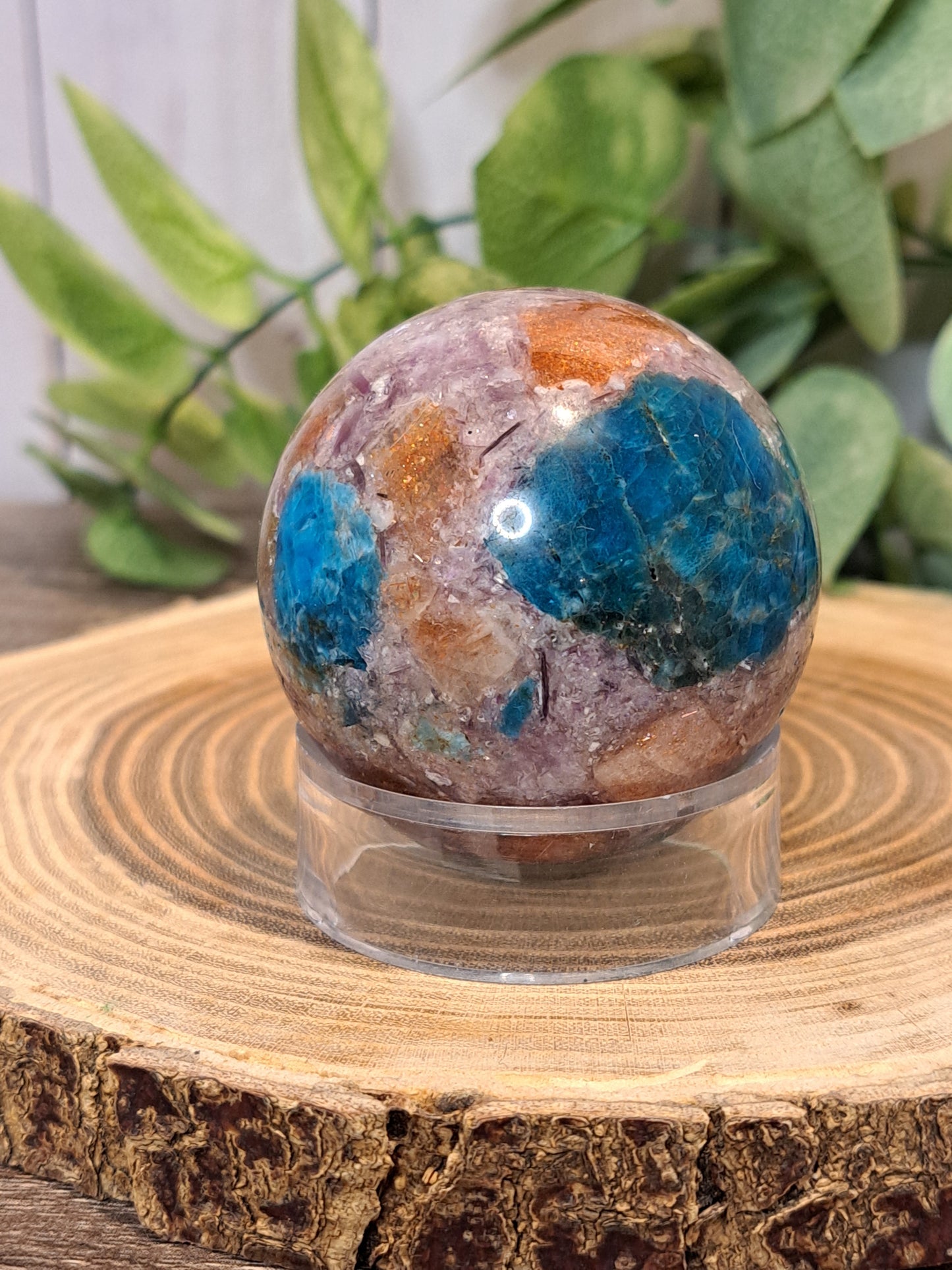 Multi Stone Spheres - Unique (Sun Stone, Lepidolite and Blue Apatite in one)