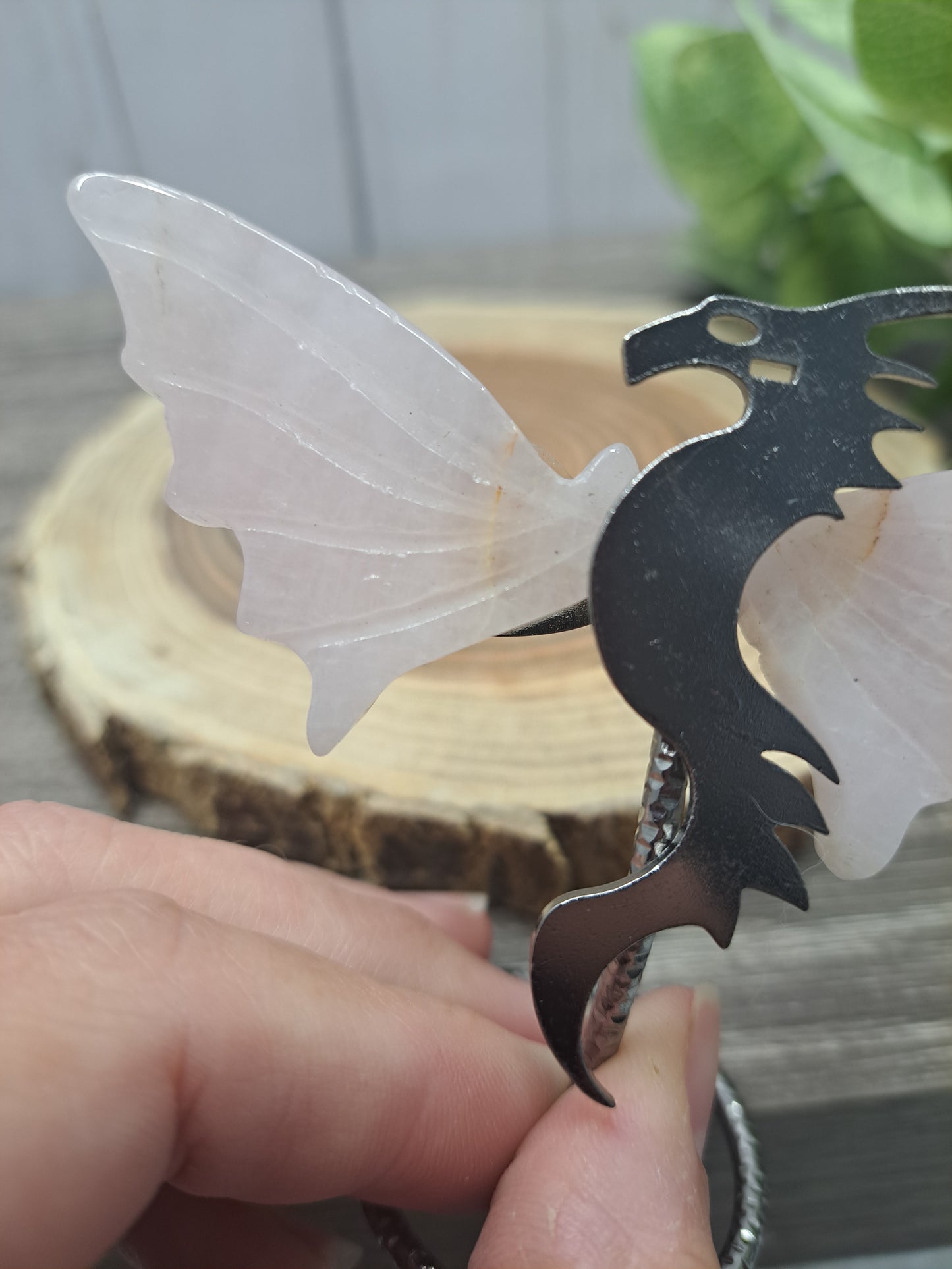 Dragon Wings on Stand - Rose Quartz