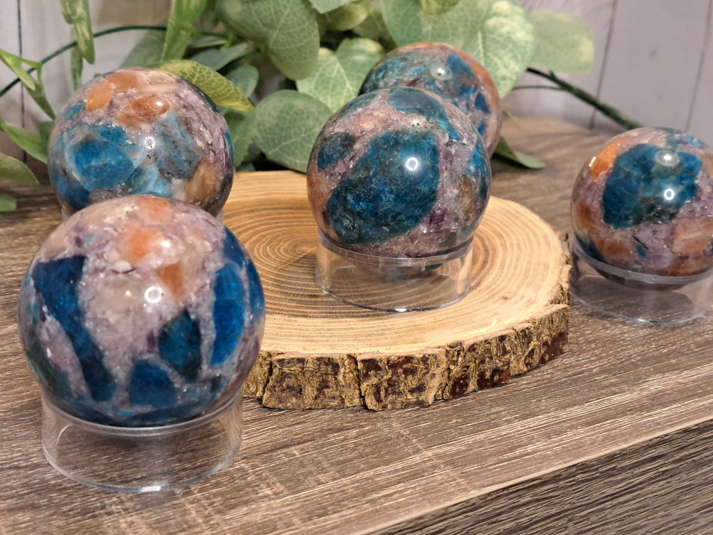 Multi Stone Spheres - Unique (Sun Stone, Lepidolite and Blue Apatite in one)