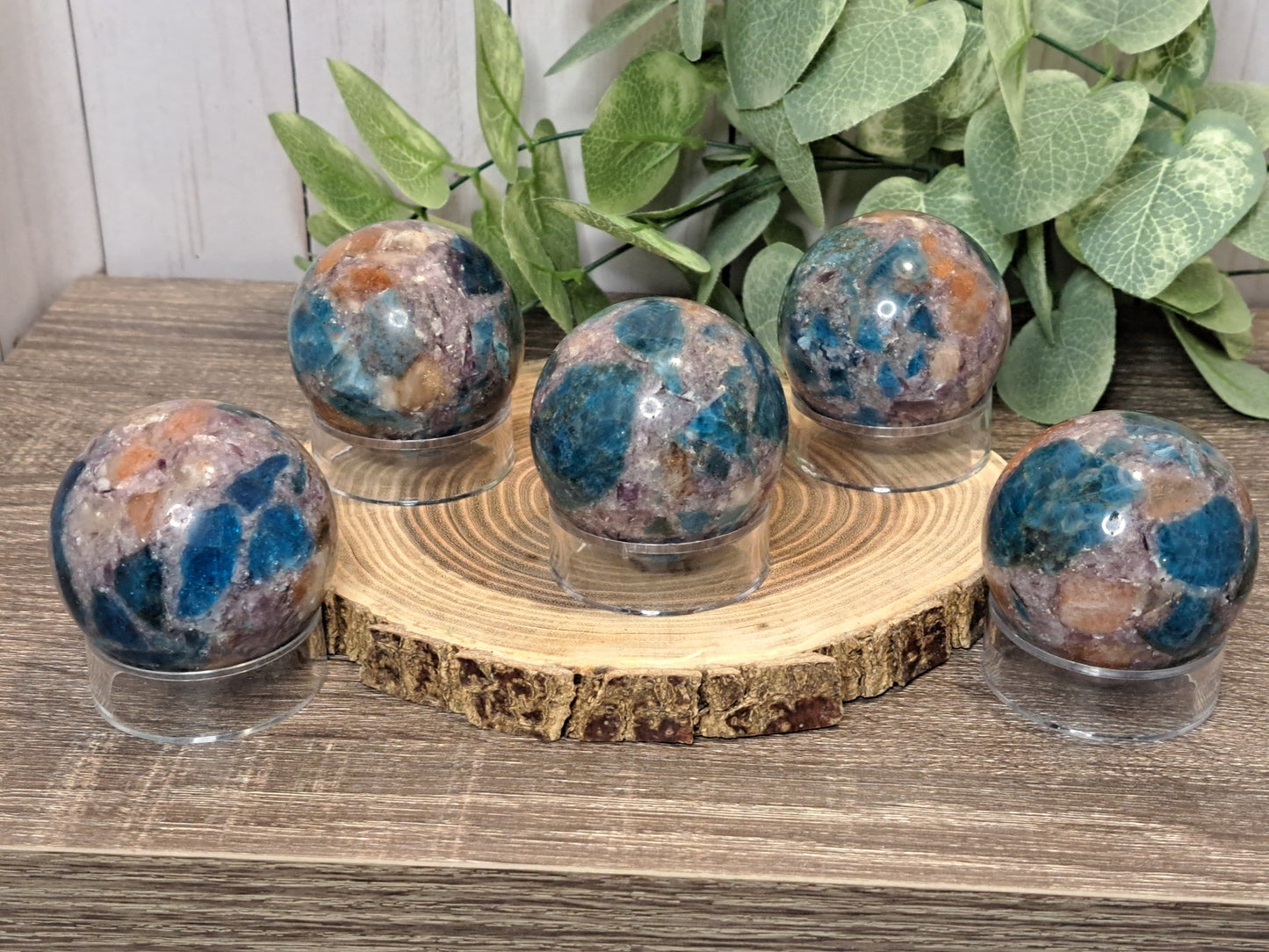 Multi Stone Spheres - Unique (Sun Stone, Lepidolite and Blue Apatite in one)
