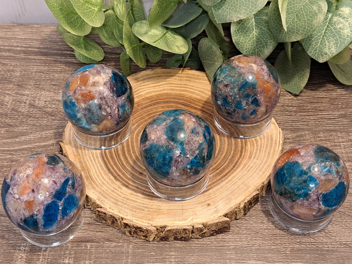 Multi Stone Spheres - Unique (Sun Stone, Lepidolite and Blue Apatite in one)