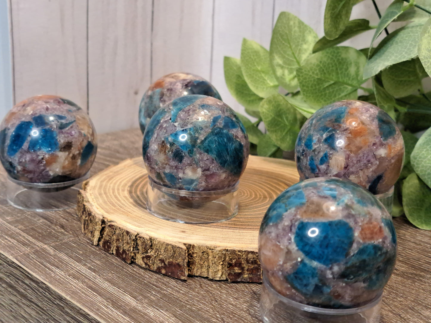 Multi Stone Spheres - Unique (Sun Stone, Lepidolite and Blue Apatite in one)