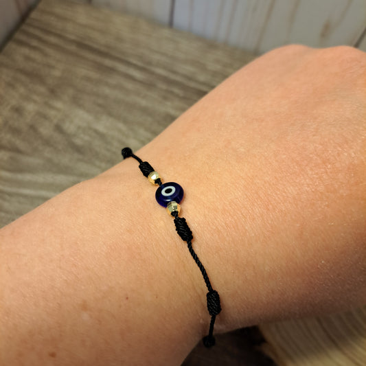 Nazar Charm, Evil Eye Protection Bracelet 7 Knot - Black Cord