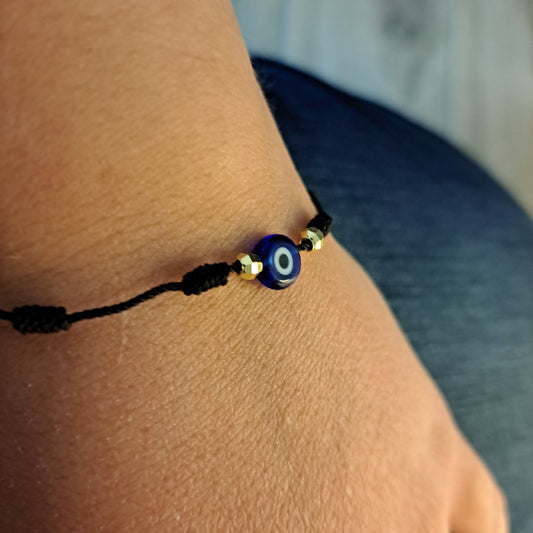 Nazar Charm, Evil Eye Protection Bracelet 7 Knot - Black Cord