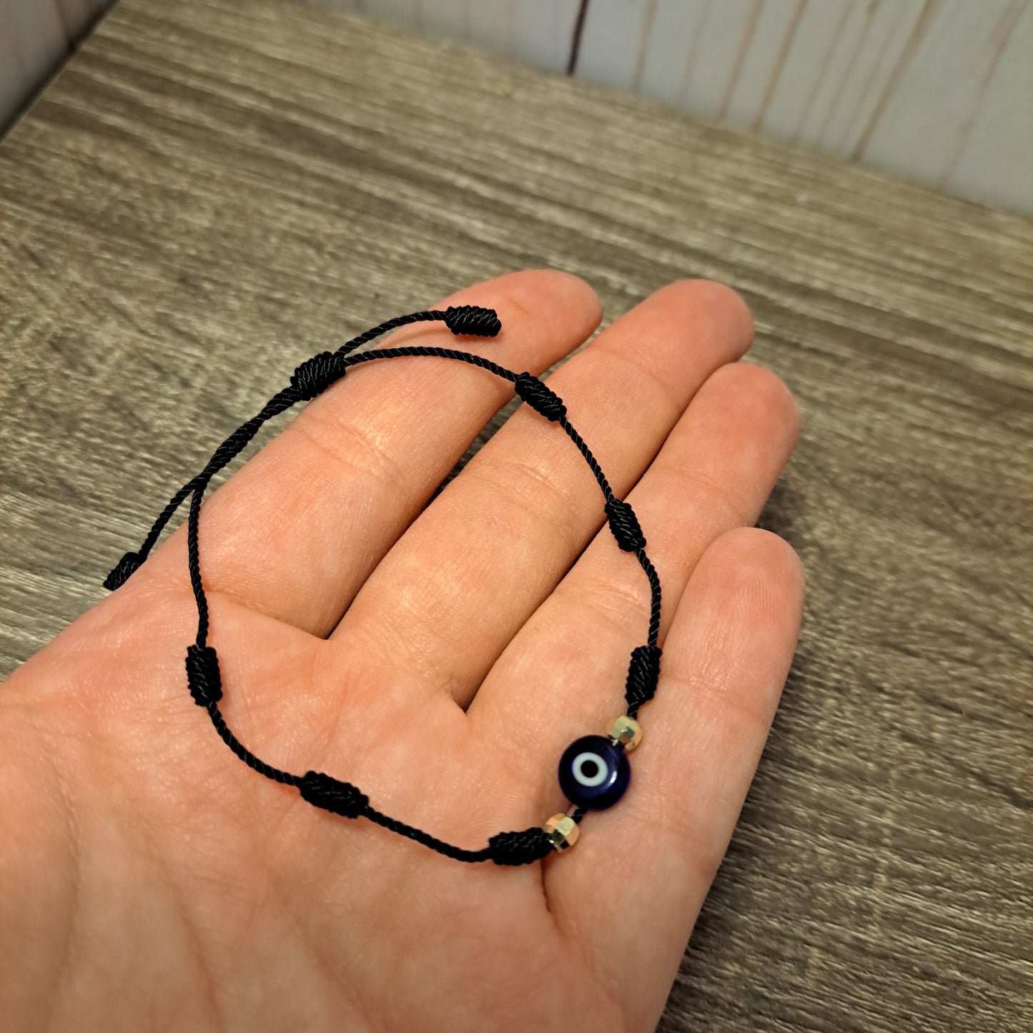 Nazar Charm, Evil Eye Protection Bracelet 7 Knot - Black Cord