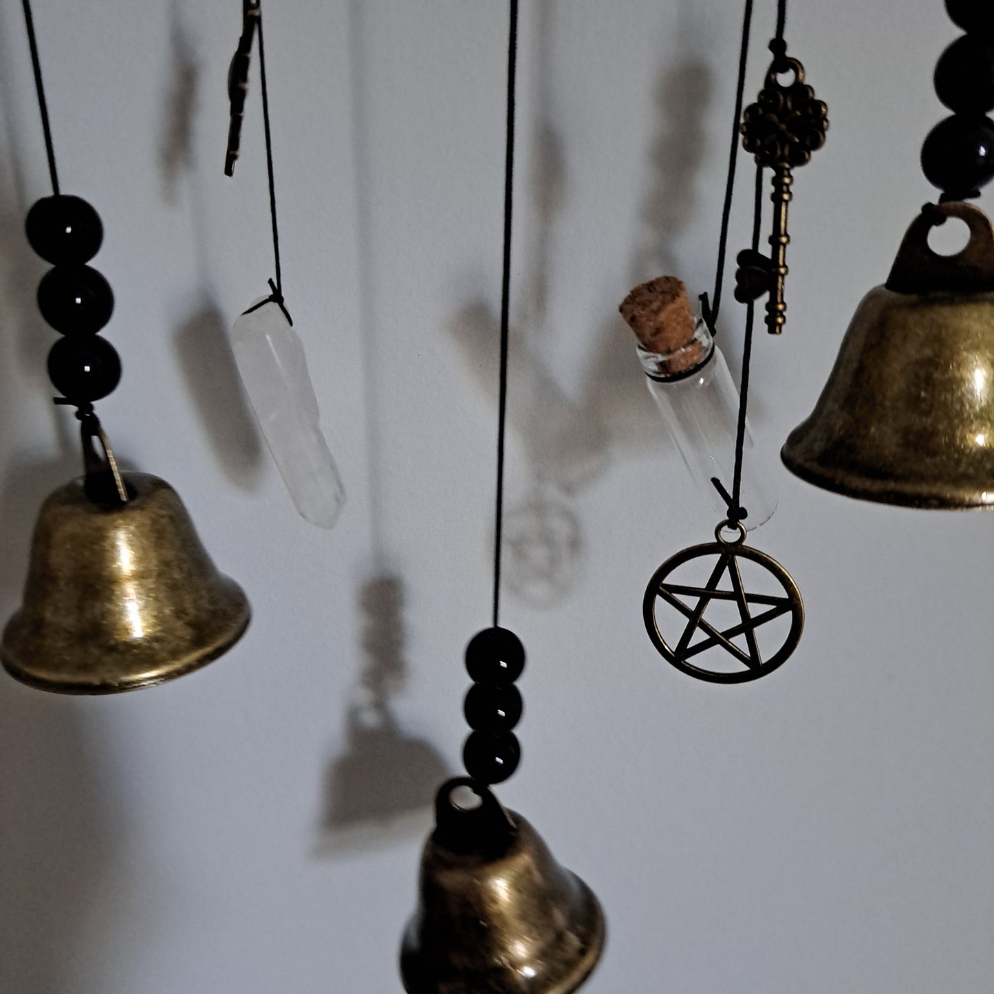 Witch Bells for Home Protection (crystal and bottle), Handmade Witchy Decor for Attracts Positive and Drive Out Negative, Boho Door Handle Garden Patio Magic Bell Beads Wicca Supplies, Hanging Bells