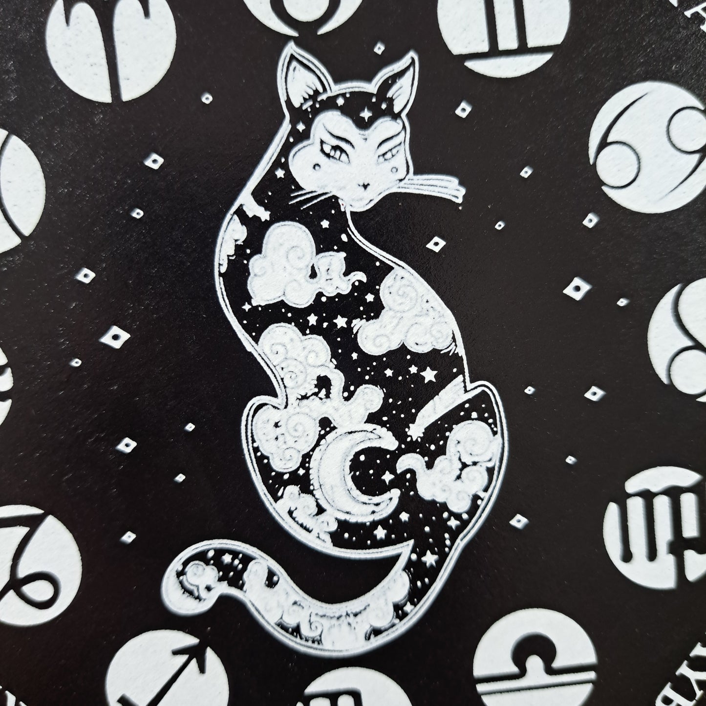 Pendulum Board - Cat Zodiac Symbols Black