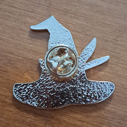 Witch Hat With Feathers, White Pin