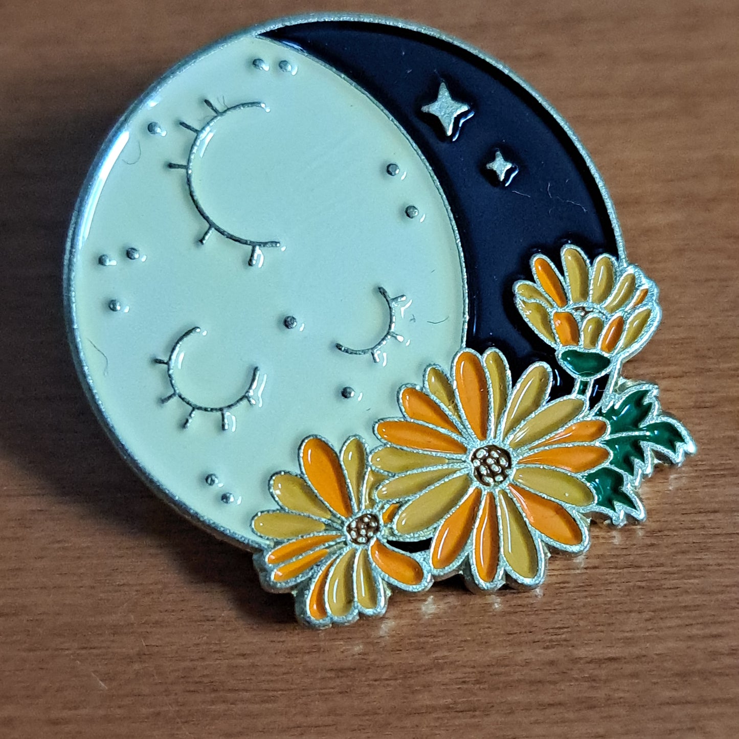 Moon Phase with Orange Flowers Pin