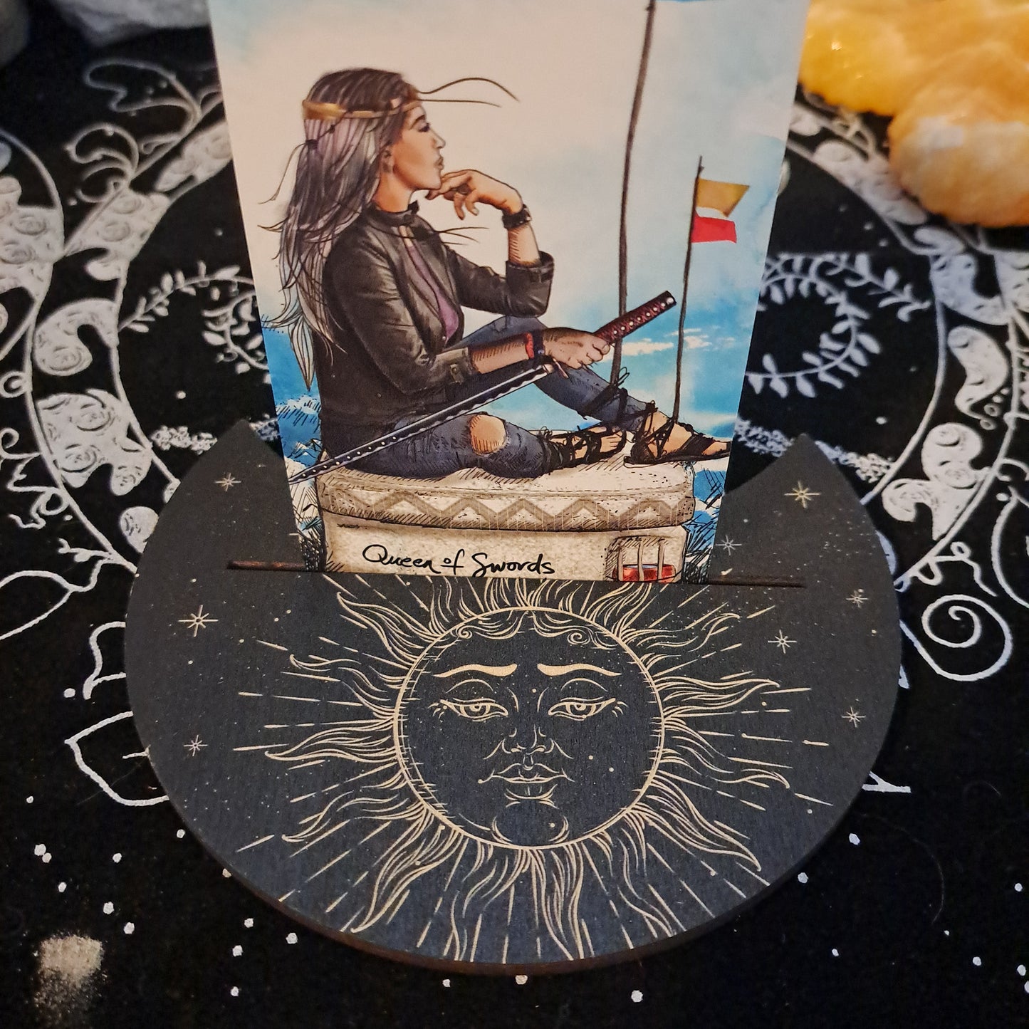 Card Stand, Card Holder, Card Board - Wooden Half Moon, Sun Design