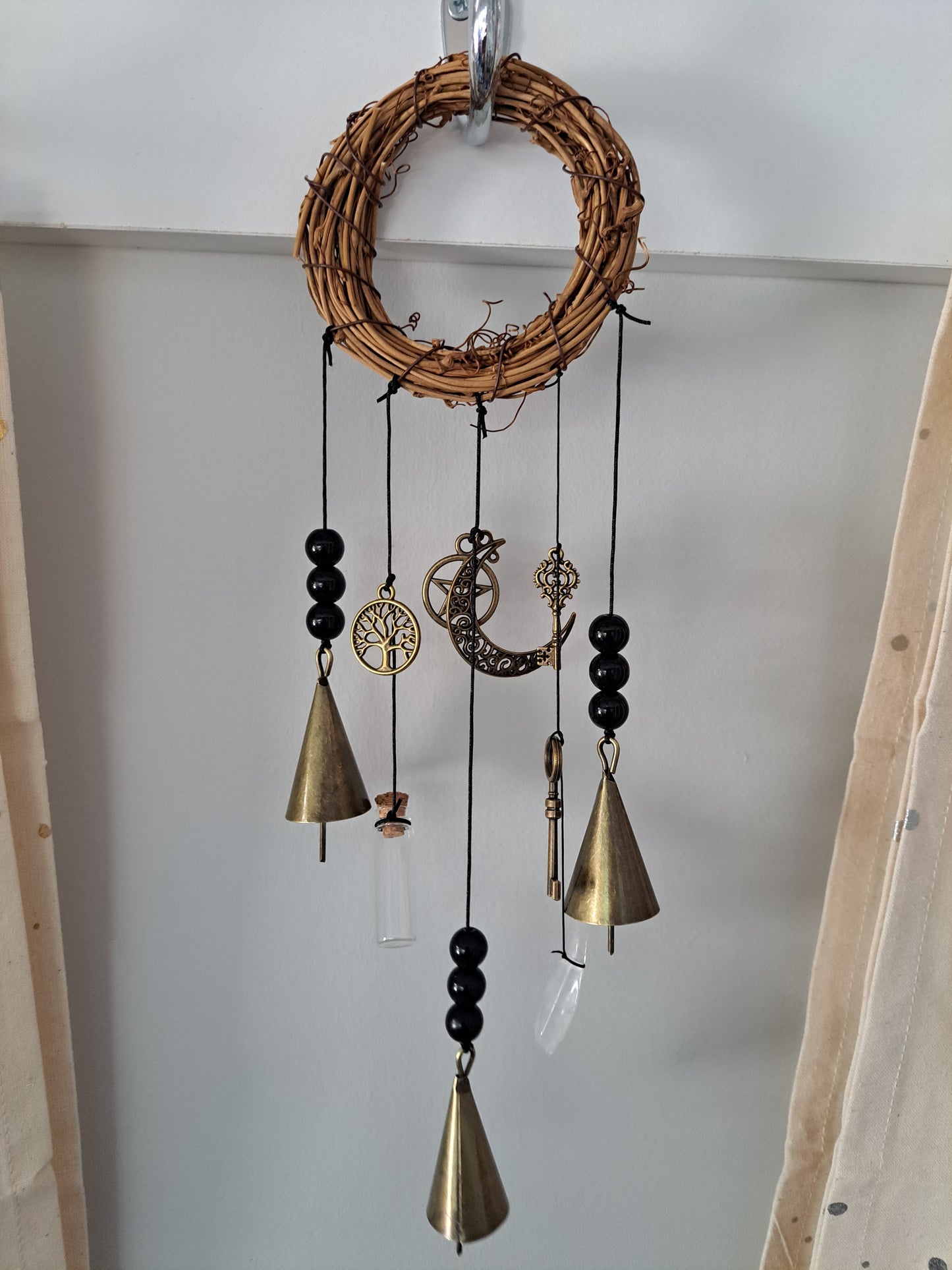 Witch Bells for Home Protection,(crystal and bottle)Handmade Witchy Decor for Attracts Positive and Drive Out Negative, Boho Door Handle Garden Patio Magic Bell Beads Wicca Supplies, Hanging Bells