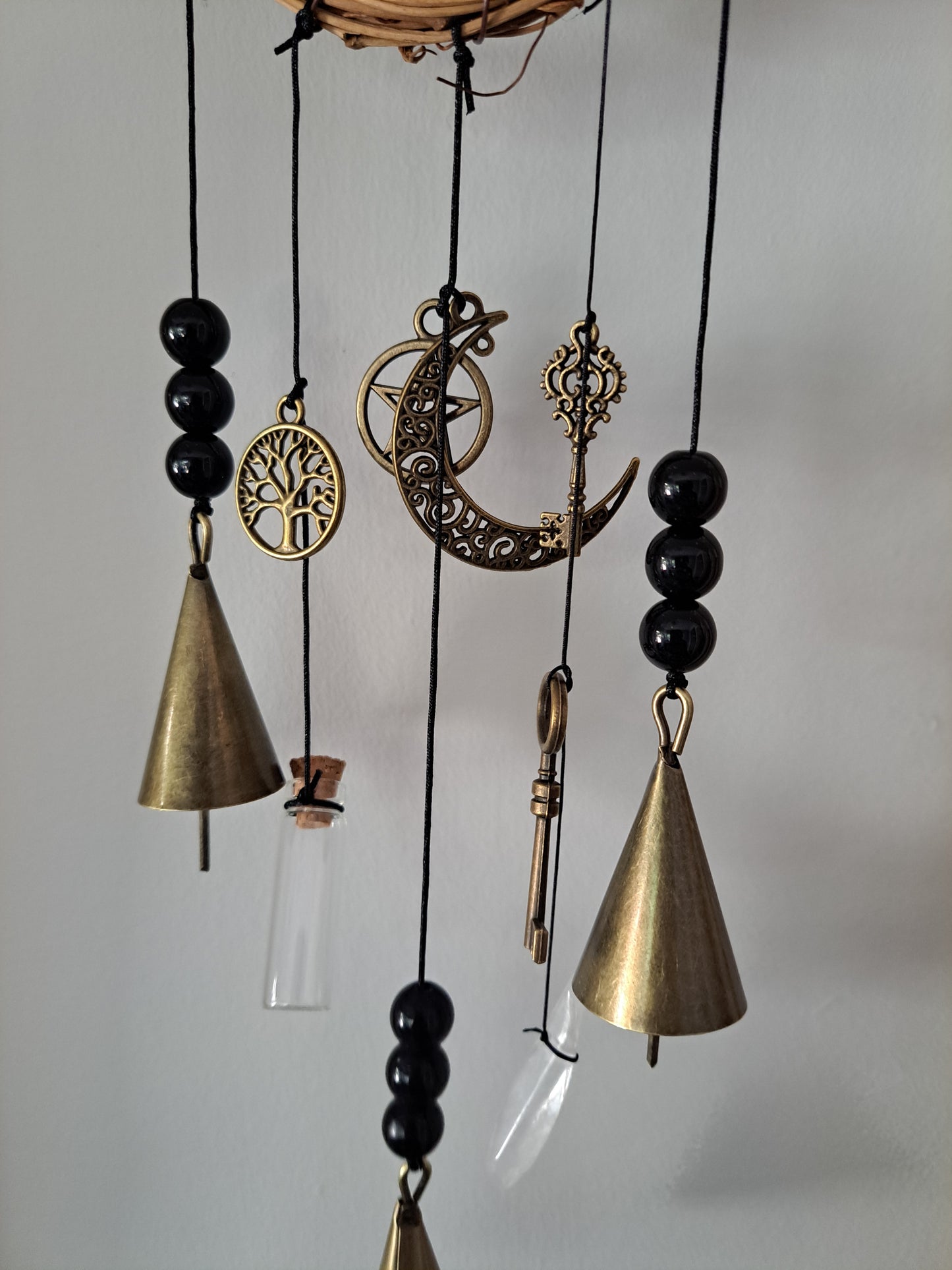 Witch Bells for Home Protection,(crystal and bottle)Handmade Witchy Decor for Attracts Positive and Drive Out Negative, Boho Door Handle Garden Patio Magic Bell Beads Wicca Supplies, Hanging Bells