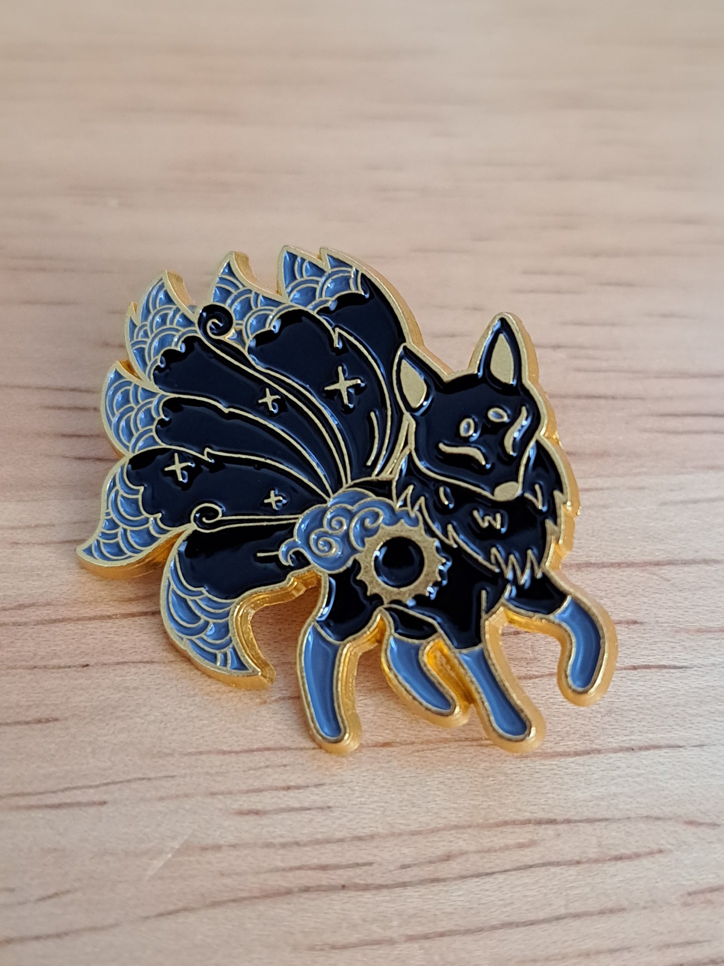 Moon Phase Animal Pin - Black Ninetailed Fox