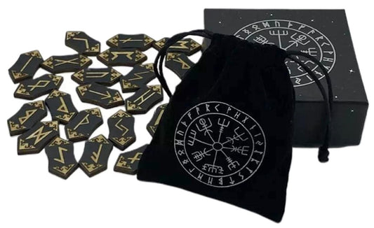 Wooden Rune Stones Set with Elder Futhark Letterings