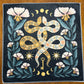 Altar Cloth - black - 2 snakes, moon phase beige flower, key, Sun