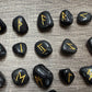 Black Obsidian Rune Stones Set Crystal with Elder Futhark Letterings