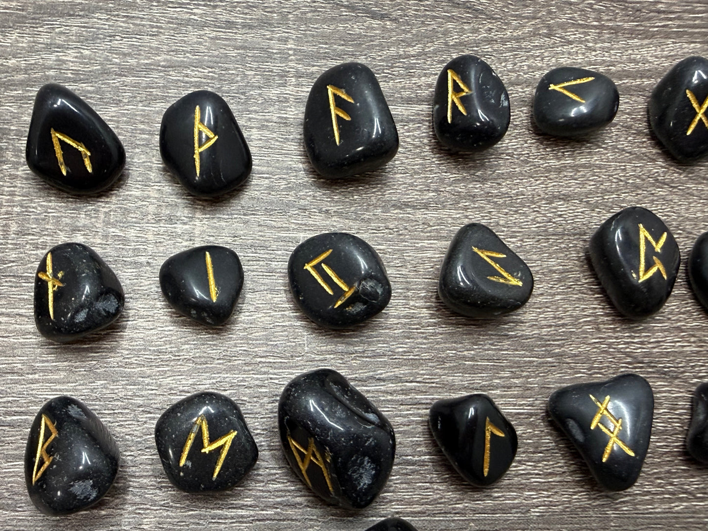 Black Obsidian Rune Stones Set Crystal with Elder Futhark Letterings