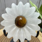 Daisy on Stand - Selenite and orange calcite or tigers eye middles