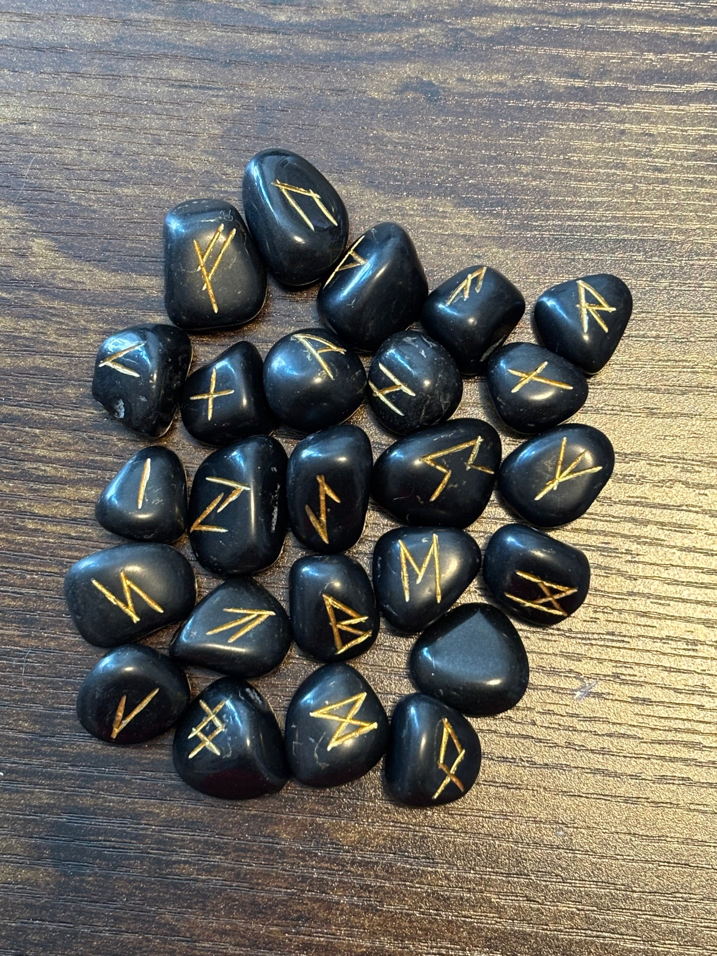 Black Obsidian Rune Stones Set Crystal with Elder Futhark Letterings