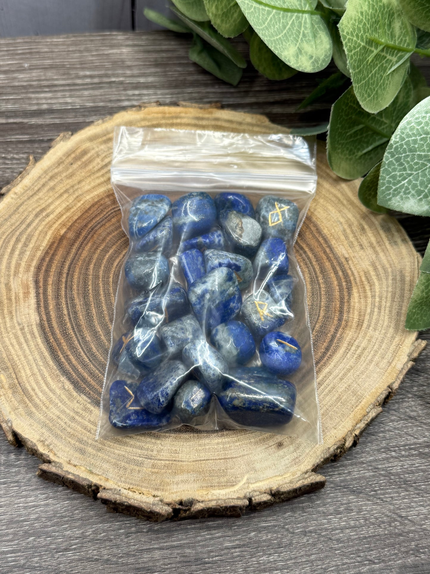 Lapis Lazuli Gemstone Rune Engraved Elder Futhark Lettering