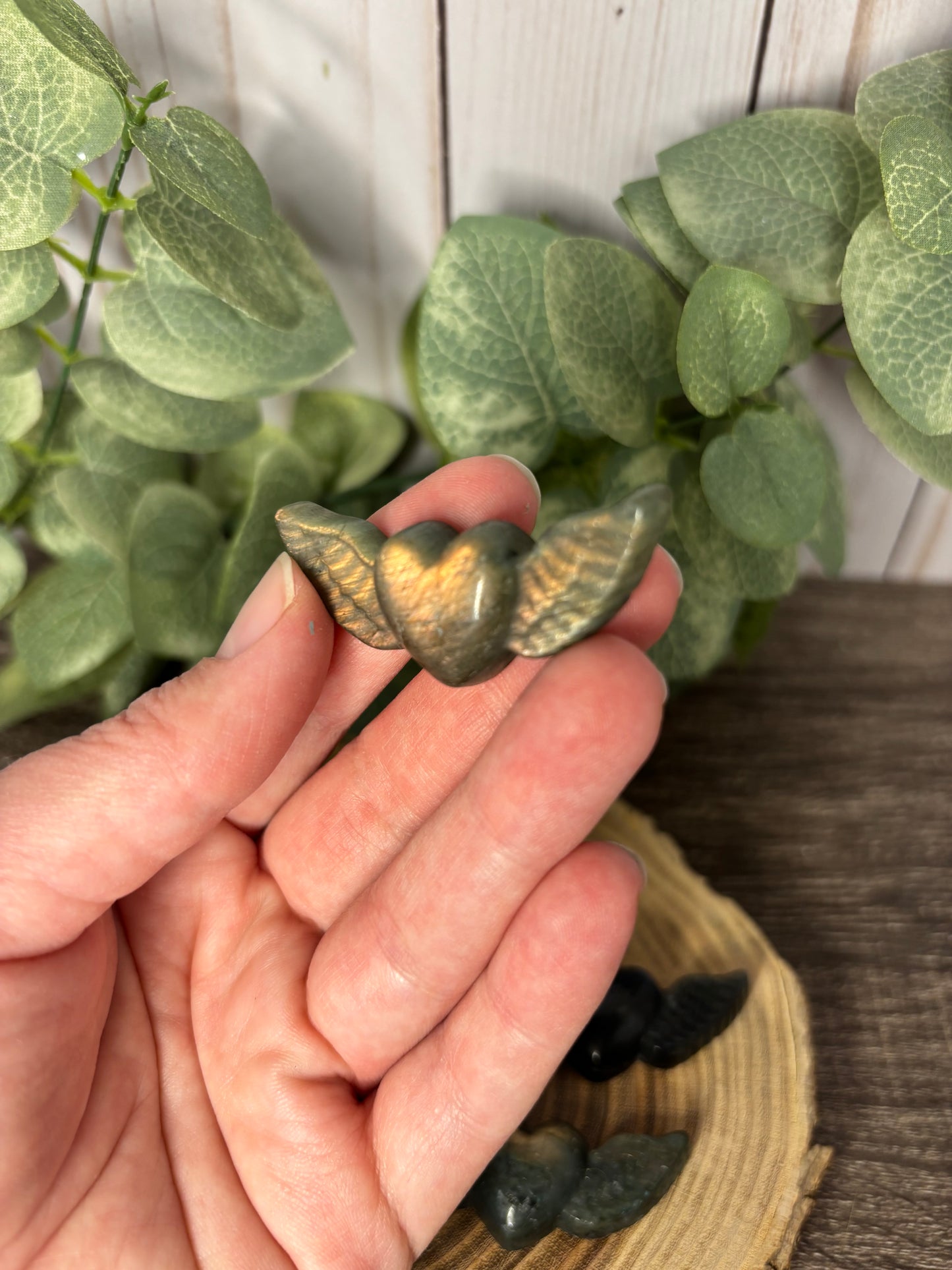 Wing and Heart Labradorite Carving