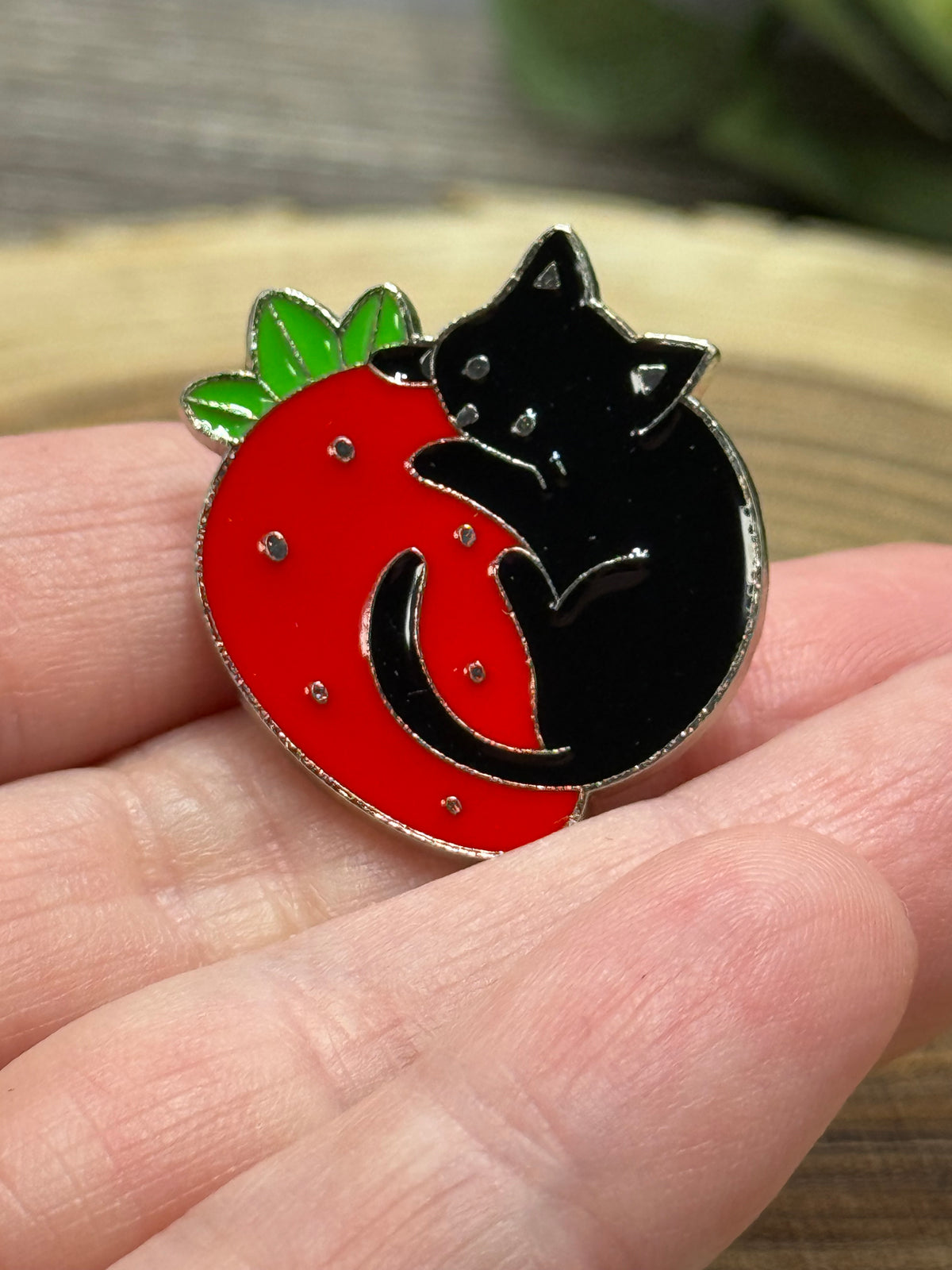 Cat and Strawberry Pin