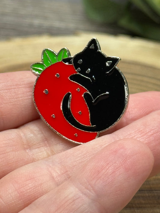 Cat and Strawberry Pin