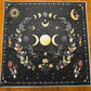 Altar Cloth - black - Triple Moon, Moon Phase, Yin Yang, floral Border with Mushrooms