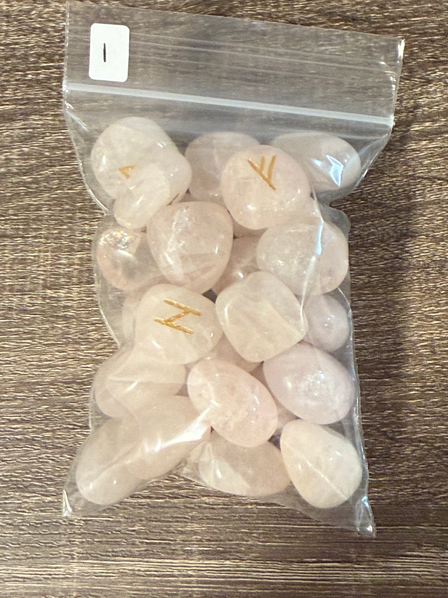 Rose Quartz Rune Stones Set #1 Crystal with Elder Futhark Letterings