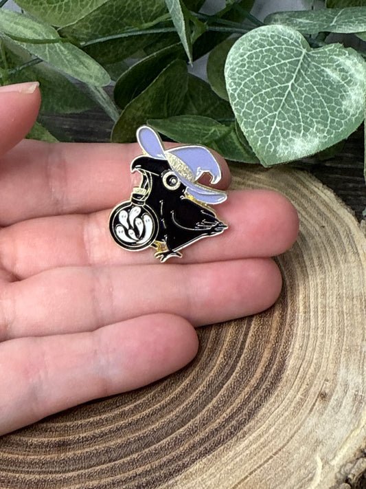 Bird with Witch Hat and Spell Bottle Pin