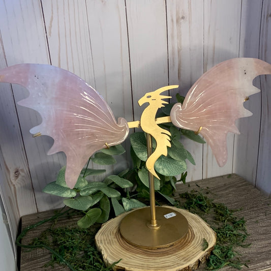 Dragon Wings on Stand - Rose Quartz -X Large