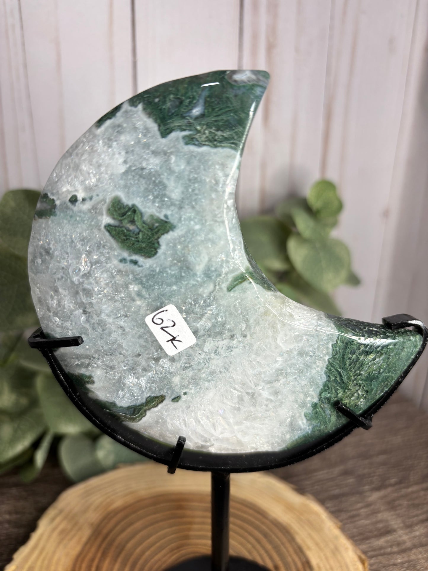 Moss Agate Moon on Stand