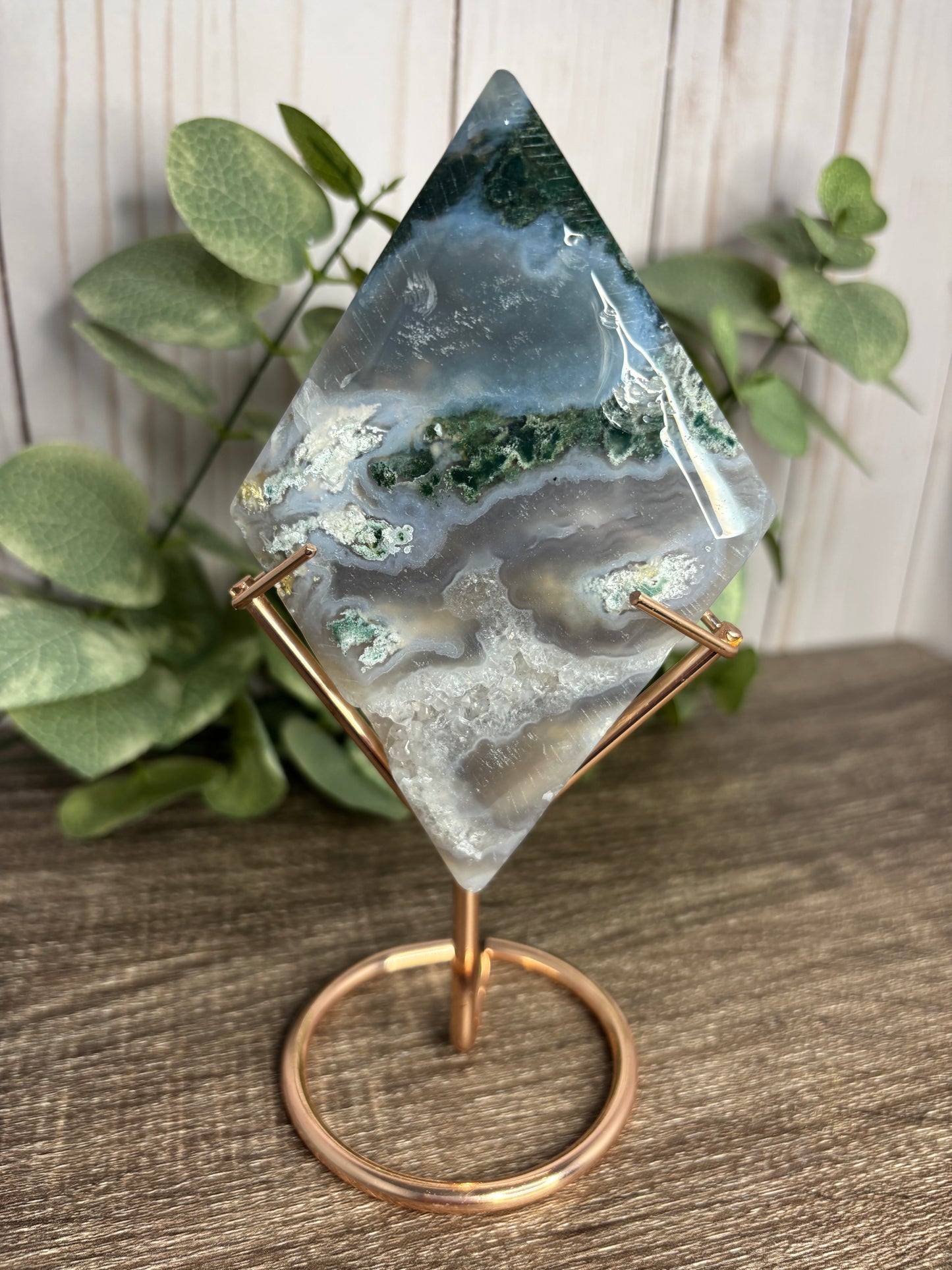 Moss Agate Diamonds with Stand