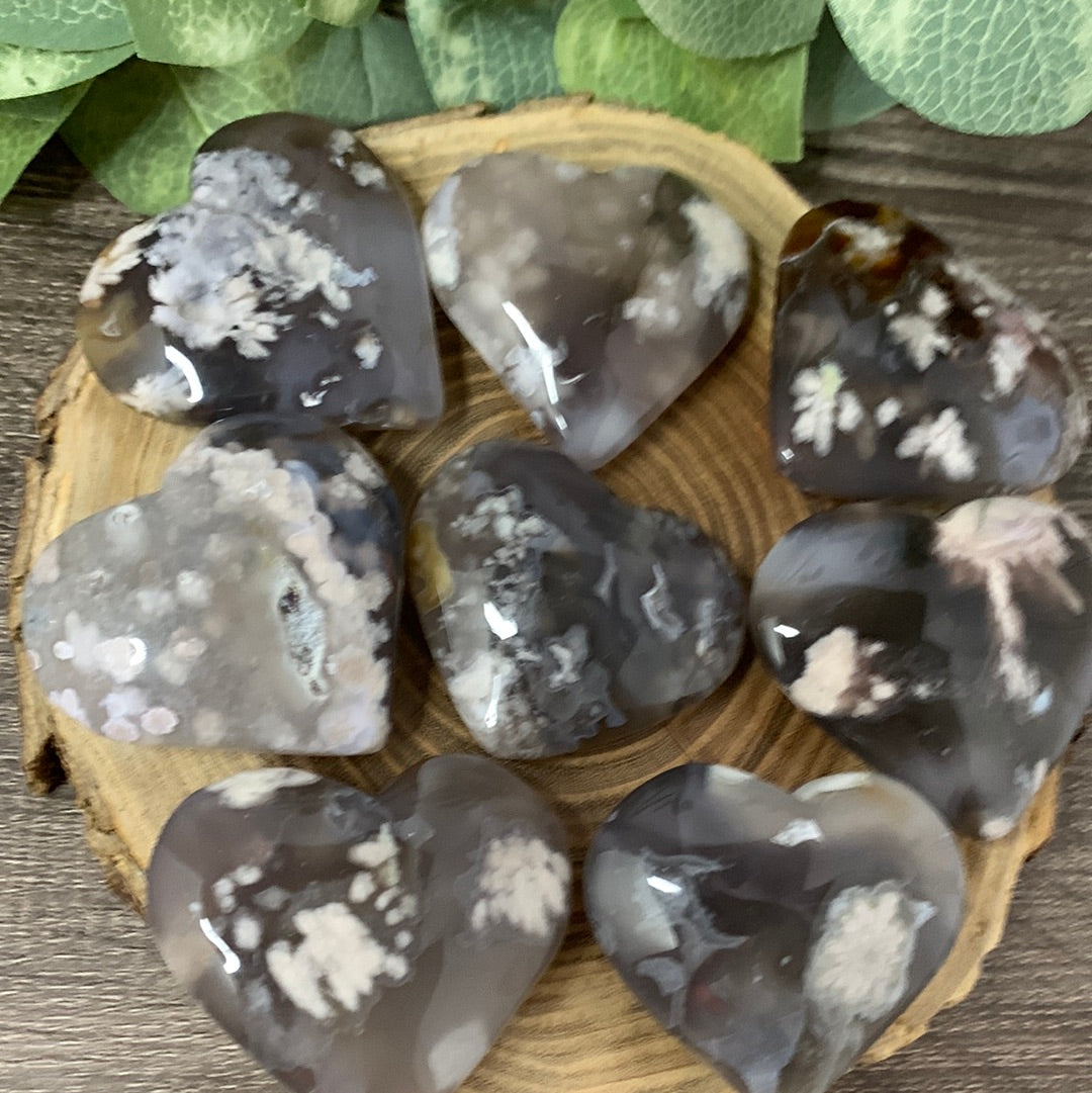 Black Flower Agate Hearts