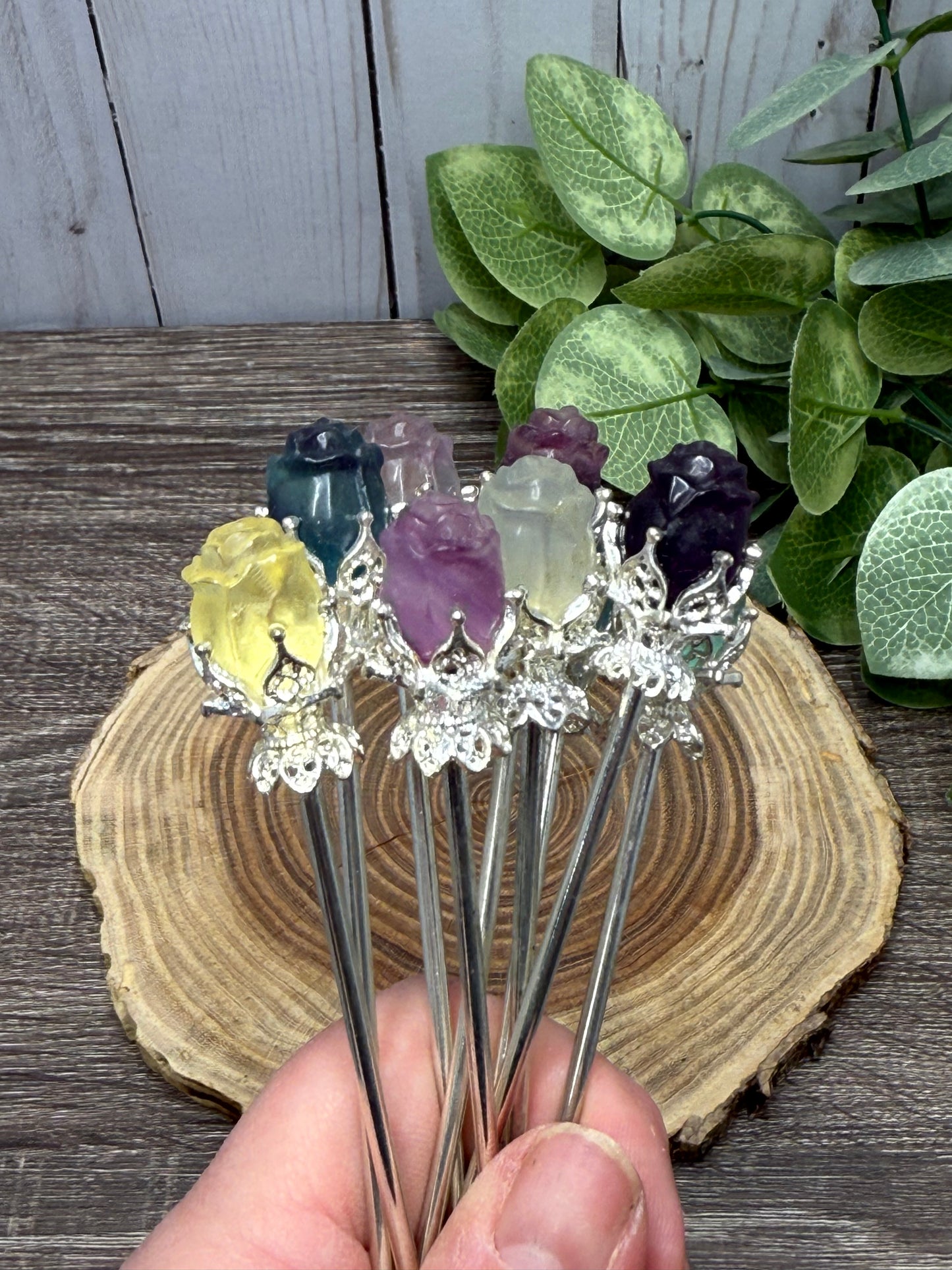 Fluorite Rose Hair Pins