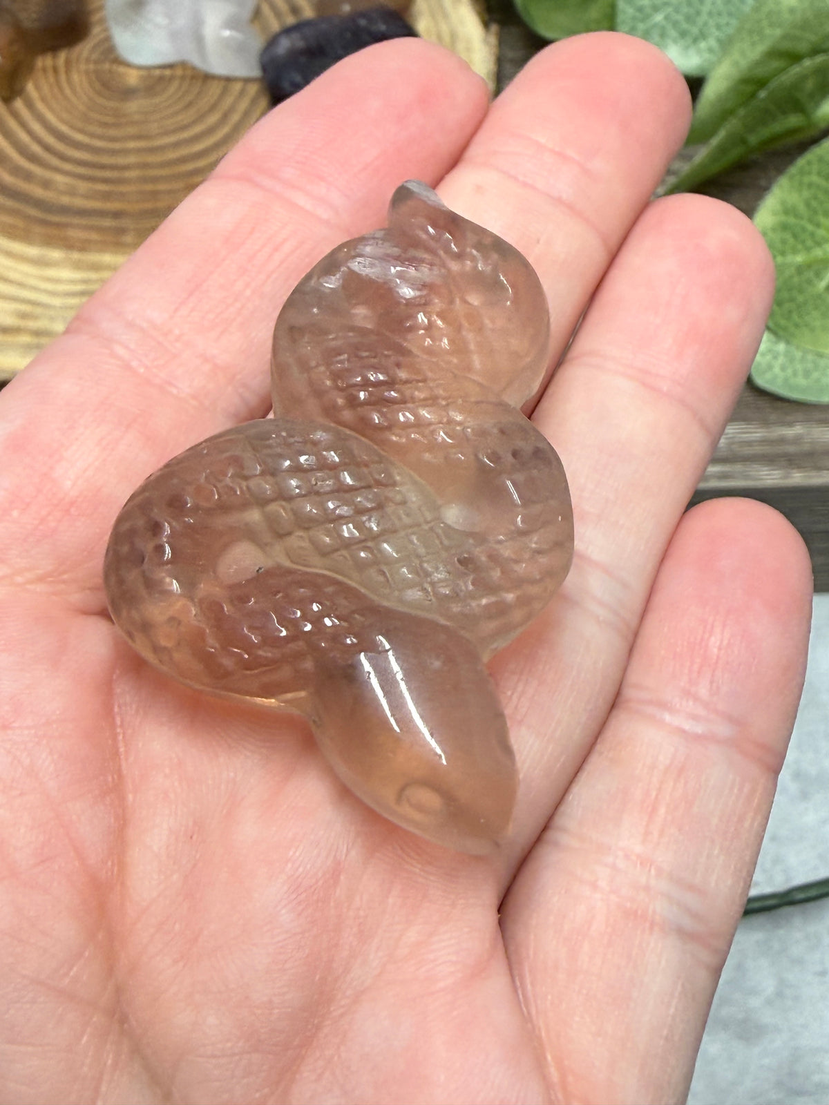 Snake Carving - Chevron Amethyst, Fluorite