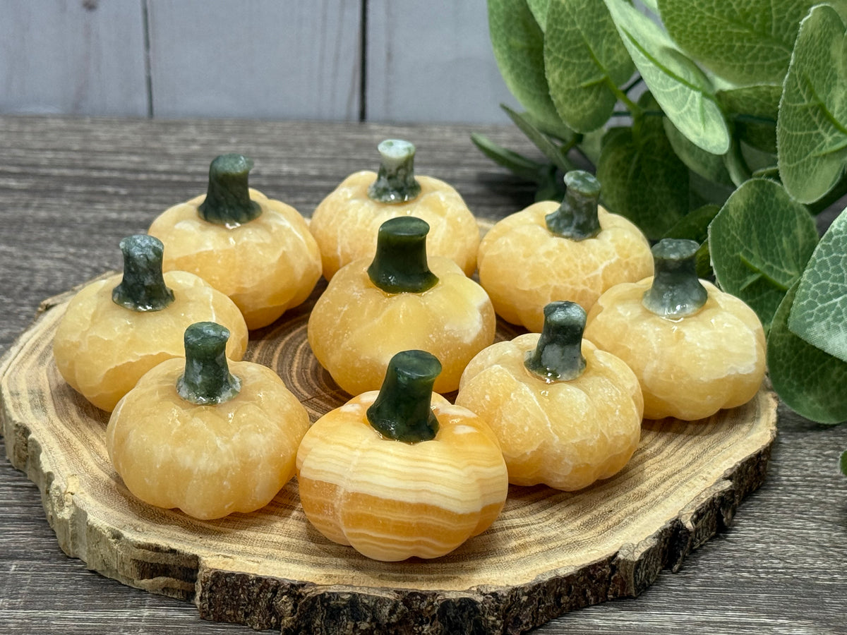Pumpkin Carving - Orange Calcite and Green Jade