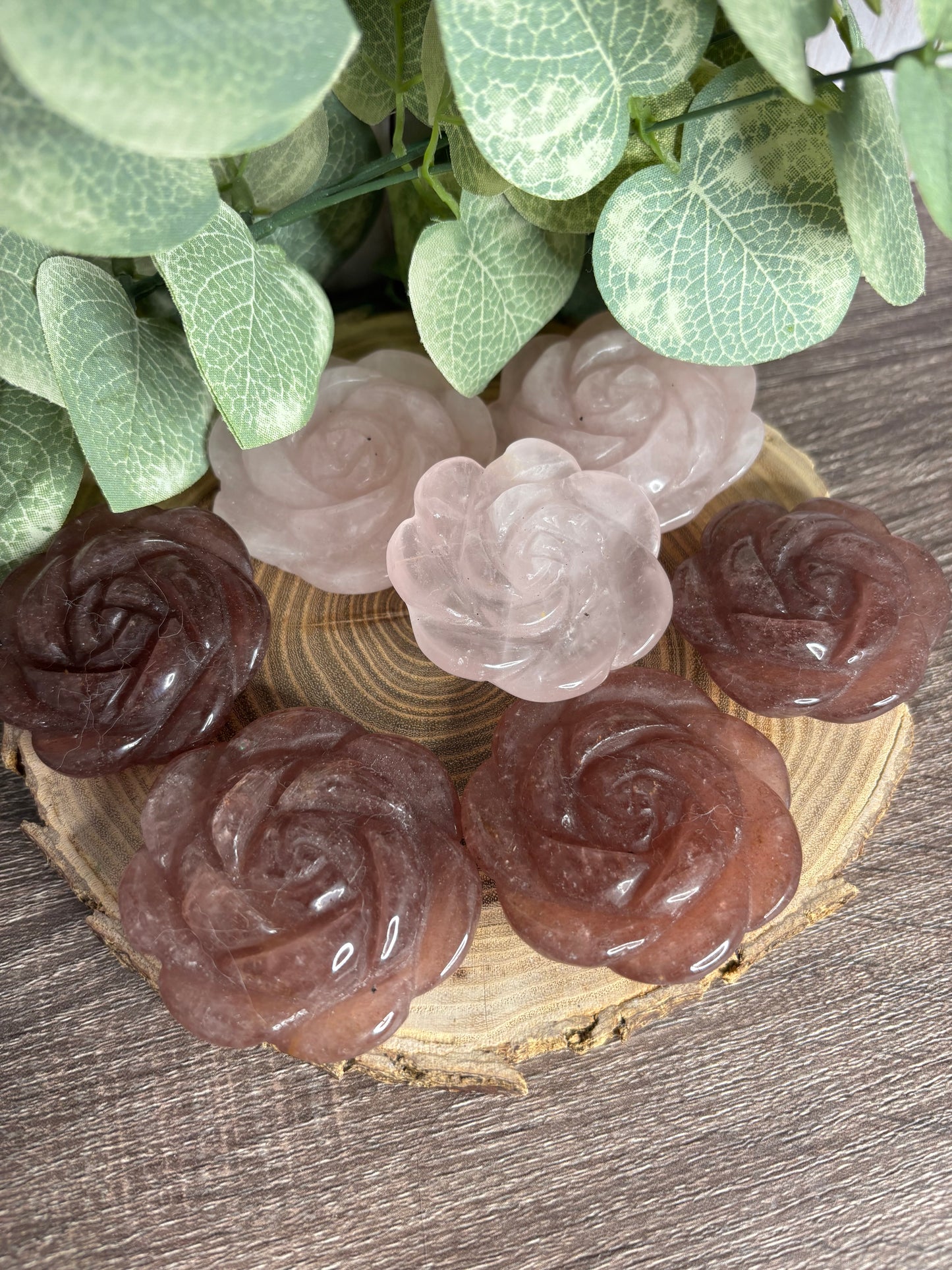 Flower Carvings - Rose Quartz & Strawberry Quartz