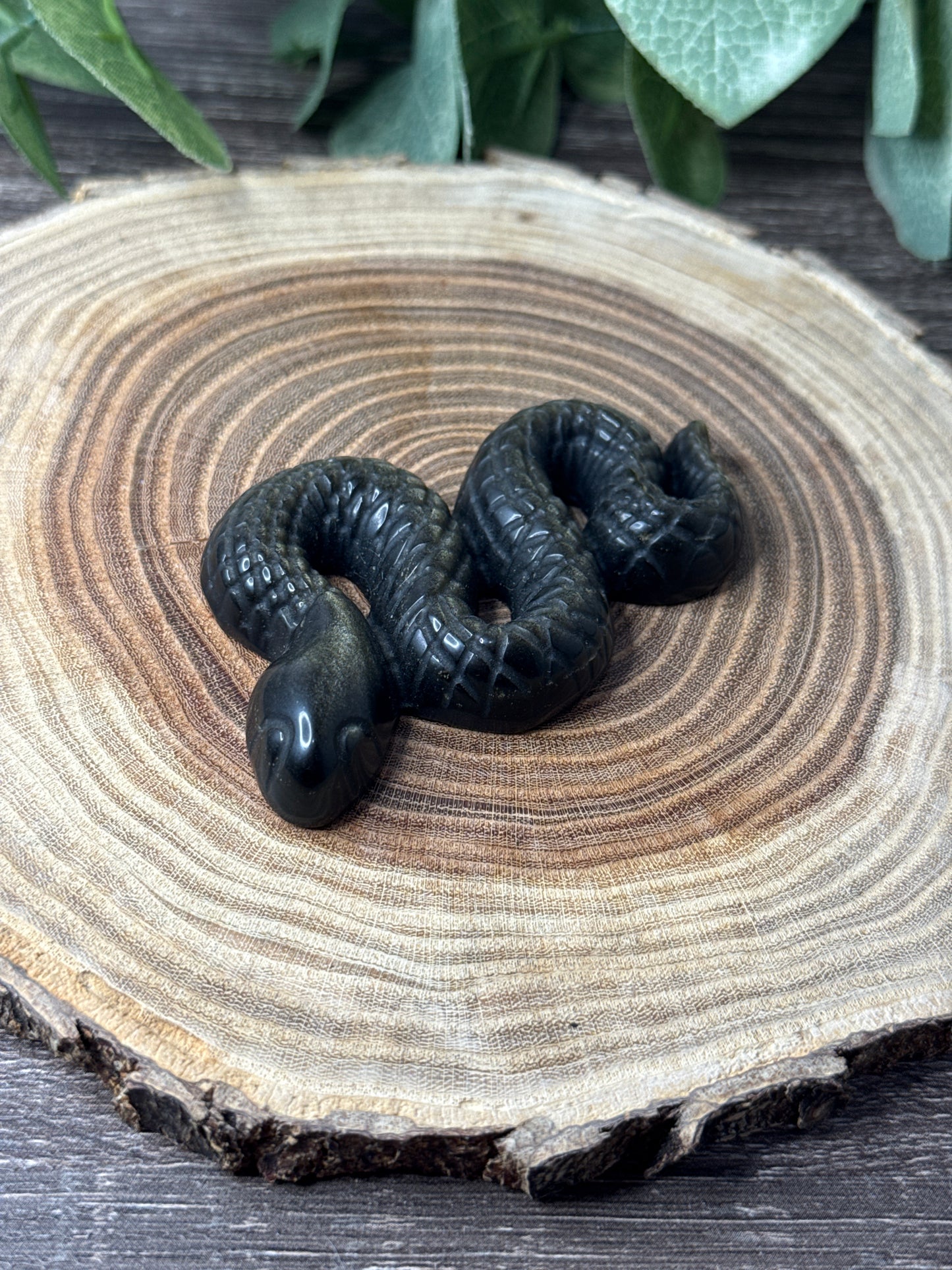 Snake Carvings - Gold or Silver Sheen Obsidian