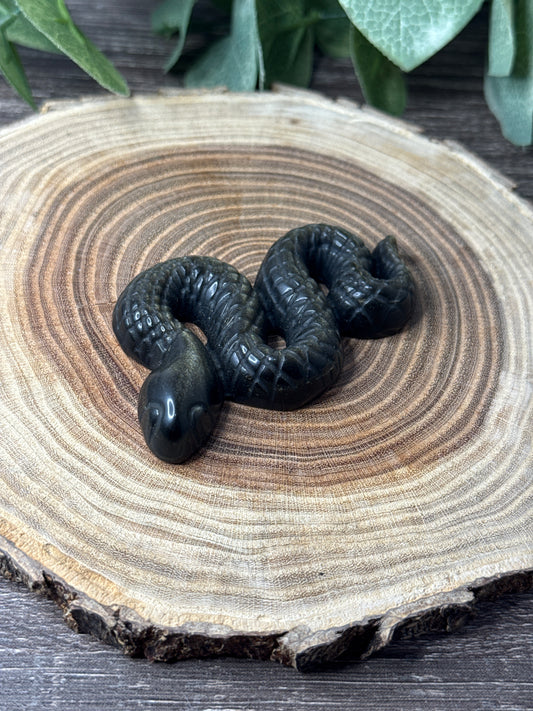 Snake Carvings - Gold or Silver Sheen Obsidian