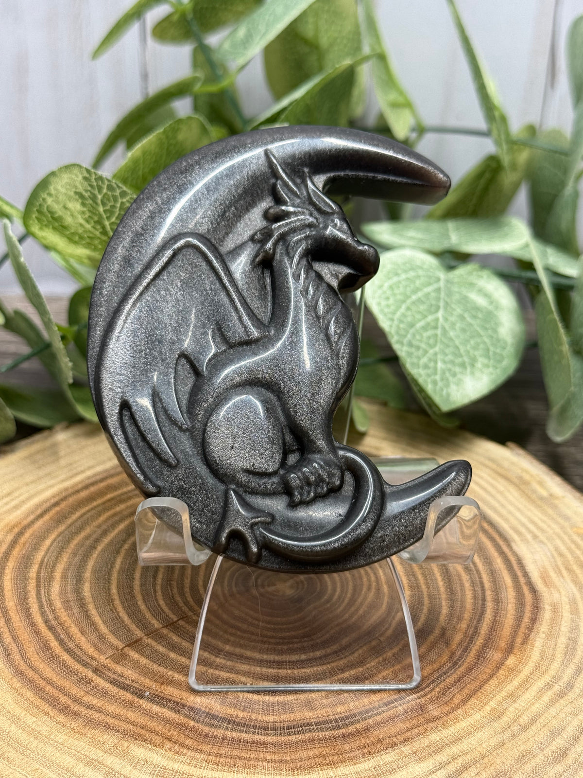 Dragon with Moon - Sheen Obsidian