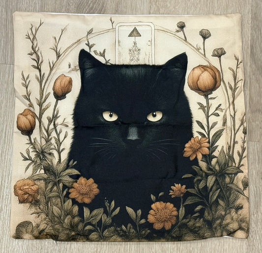 Black Cat Floral Pillow Case