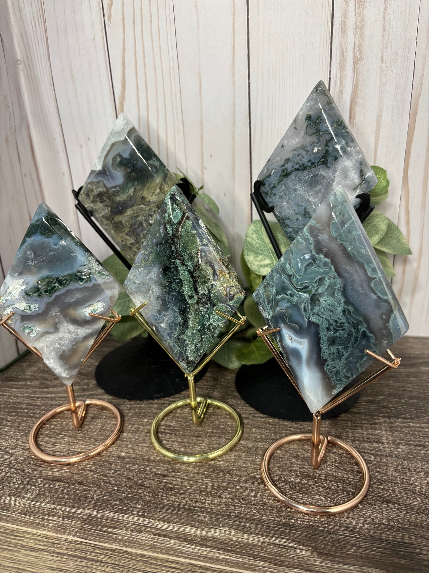 Moss Agate Diamonds with Stand