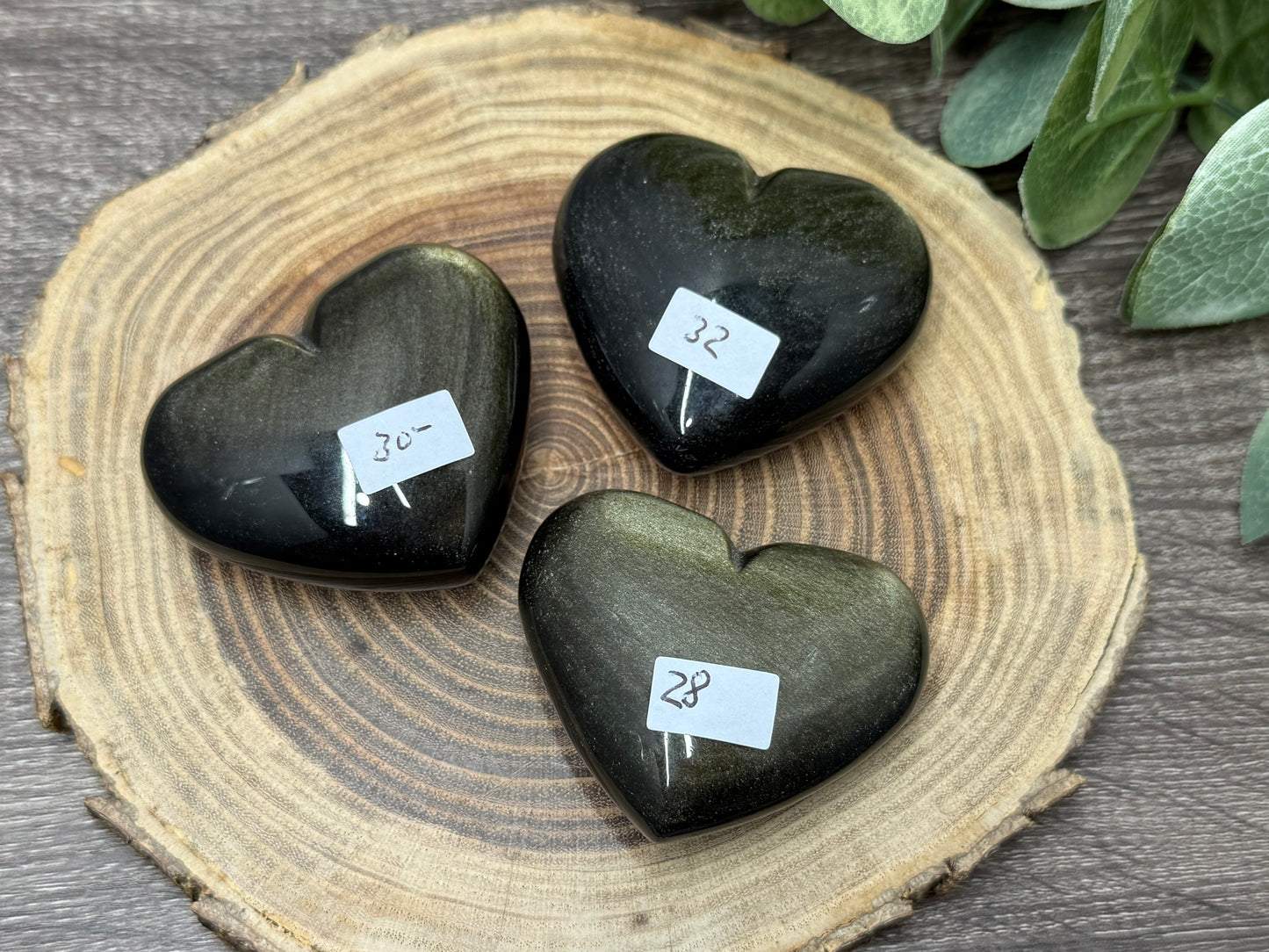 Gold Sheen Obsidian Carved Hearts